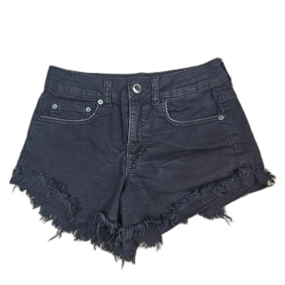 American Eagle AE Hi-Rise Festival Black Denim Cutoff Shorts Size 4 Distressed